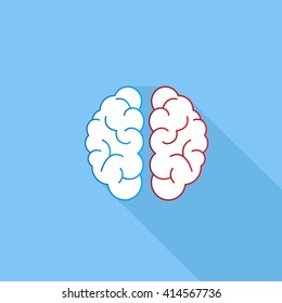 Brain Icon - Isolated On Blue Background - Vector Illustration, Graphic Design. Long Shadow  