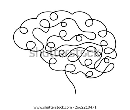 Brain icon isolated on white background. Line art illustration and sketch of human heart. Vector medical heart logo