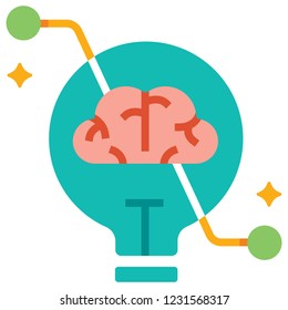 Brain icon in light bulb vector illustration in flat color design