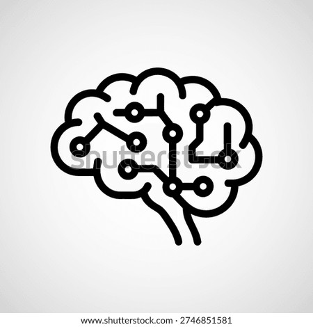 Brain icon, line art, connections, nodes, technology, ai concept