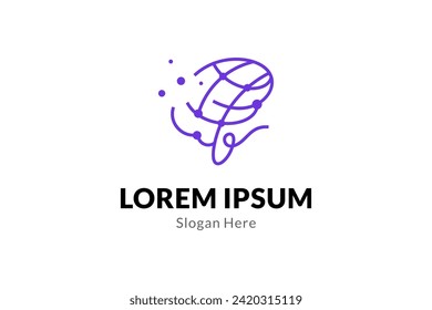 Brain icon line art vector logo design with technology combination