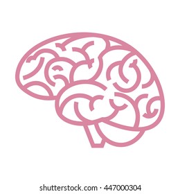 Brain icon or logotype. Vector line art illustration of  pink brain isolated on white background.