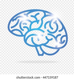 Brain icon or logotype. Vector line art illustration of blue brain isolated on transparent background.