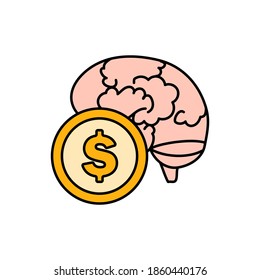 Brain icon, money, dollar, vector flat illustration.