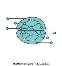 Brain icon with neural network inside. Applicable as part of artificial intelligence, machine learning design concept. Vector illustration.