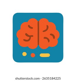Um ícone cerebral em um quadrado azul com pontos e traços amarelos