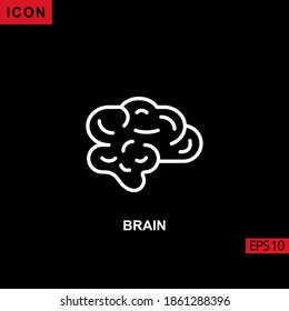 Brain icon outline, line, lineal or linear on black background. Illustration for graphic, print media interfaces and web design.