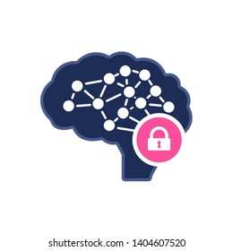 Brain icon with padlock sign. Intelligence icon and security, protection, privacy symbol 