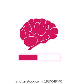 Brain icon. Progress loading bar. Pink marrow. Knowledge and intelligence boost meter. Vector