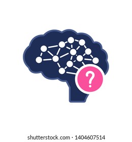 Brain icon with question mark. Intelligence icon and help, how to, info, query symbol