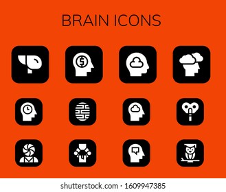 brain icon set. 12 filled brain icons.  Simple modern icons such as: Liver, Mind, Psychology, Brain, Manipulator, Thinking, Storm, Automaton, Wisdom