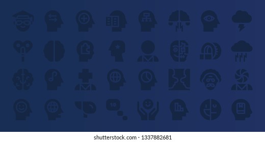 brain icon set. 32 filled brain icons. on blue background style Simple modern icons about  - Scientist, Automaton, Brain, Mind, Head, Psychology, Liver, Intellectual, Thinking
