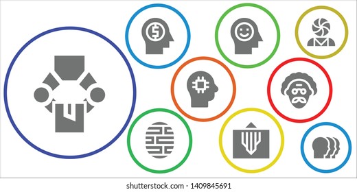 brain icon set. 9 filled brain icons.  Simple modern icons about  - Manipulator, Mind, Brain, Scientist, Psychology, Heads