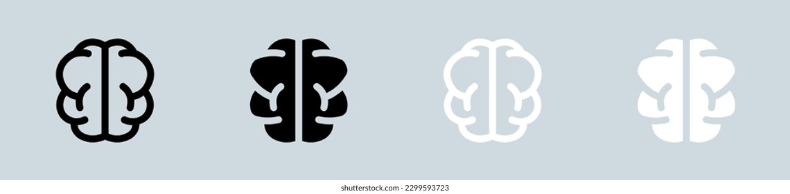 Brain icon set in black and white. Mind signs vector illustration.