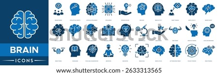 brain icon set. Brainstorming, Intellectual Growth, Artificial Intelligence, Intelligence, Problem Solving, Mind Map, Brain Activity and Smart Thinking