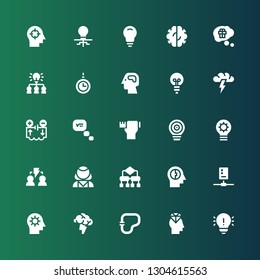 brain icon set. Collection of 25 filled brain icons included Idea, Mind, Circuit, Brainstorming, Algorithm, Psychologist, Design skills, Thinking, Electrical circuit, Brain, Hypnosis