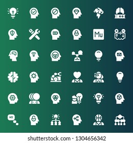 brain icon set. Collection of 36 filled brain icons included Algorithm, Psychologist, Mind, Idea, Thinking, Head, Artificial intelligence, Cyborg, Mental health, Manipulator, Brain