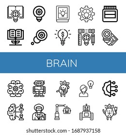 brain icon set. Collection of Creative, Knowledge, Idea, Thought, Creativity, Hormones, Artificial intelligence, Brainstorm, Robotics, Scientist, Zombie, Robot icons