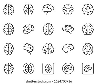 Brain icon set. Collection of high quality outline web pictograms in modern flat style. Black Brain symbol for web design and mobile app on white background. Line logo EPS10