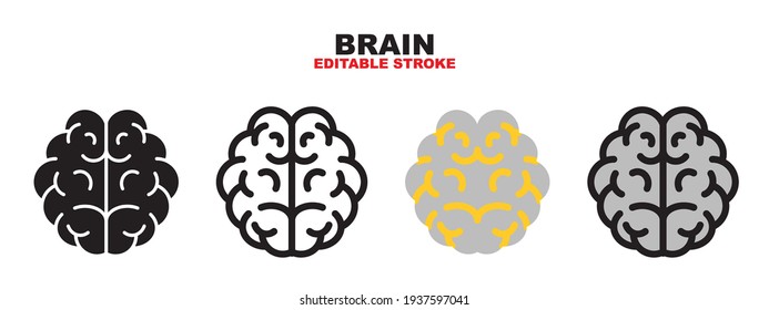 Brain icon set with different styles. Colored vector icons designed in filled, outline, flat, glyph and line colored. Editable stroke and pixel perfect. Can be used for web, mobile, ui and more.