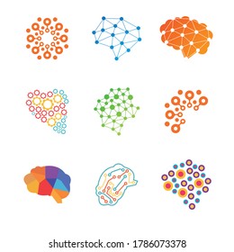 Brain icon set. Digital brain logo set. Stock illustration.