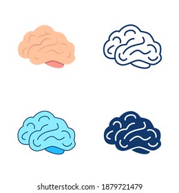 Brain icon set in flat and line style. Human internal organ symbol. Vector illustration.