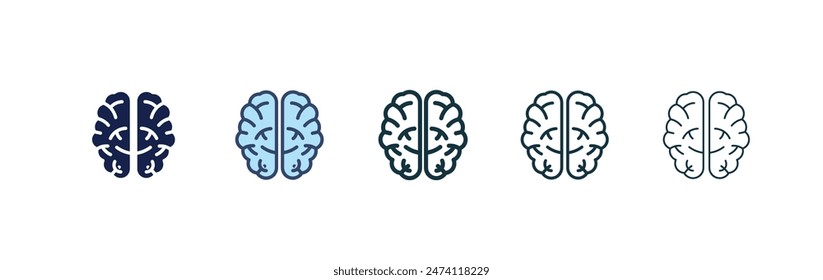 Brain icon set. human memory vector symbol. neurology sign in black filled and outlined style.