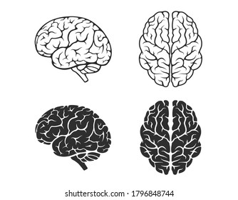 brain icon set. isolated vector mind, intelligence, psychology and medical neurology symbol