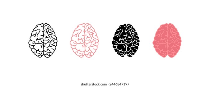 Icono cerebral. Estilo lineal, plano y de silueta. Iconos vectoriales