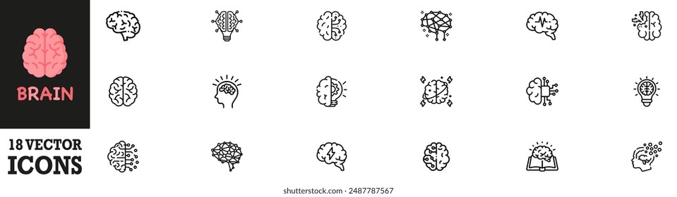 Brain icon set. Brain logo collection. Set of creative idea logo with brain icon. Brainstorm, brain logo, idea mind collection. Vector Illustration. Vector Graphic. EPS 10