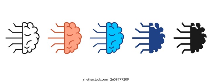 Coleção de estilos múltiplos do conjunto de ícones cerebrais