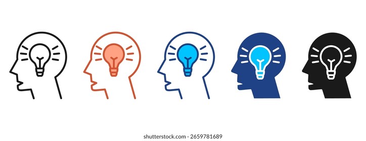 Coleção de estilos múltiplos do conjunto de ícones cerebrais