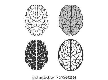 brain icon set. outline black and white isolated vector mind symbols
