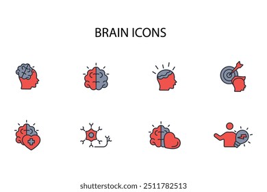 Brain icon set.vector.Editable stroke.linear style sign for use web design,logo.Symbol illustration.