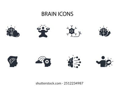 Brain icon set.vector.Editable stroke.linear style sign for use web design,logo.Symbol illustration.