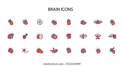 Brain icon set.vector.Editable stroke.linear style sign for use web design,logo.Symbol illustration.