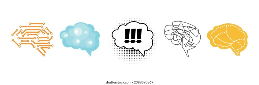 Brain Icon as Smart Idea and Solution Thinking Vector Set