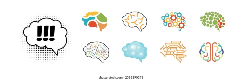 Brain Icon as Smart Idea and Solution Thinking Vector Set