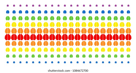 Brain icon spectrum halftone pattern. Vector symbols arranged into halftone matrix with vertical spectrum gradient. Designed for backgrounds, covers, templates and abstraction compositions.