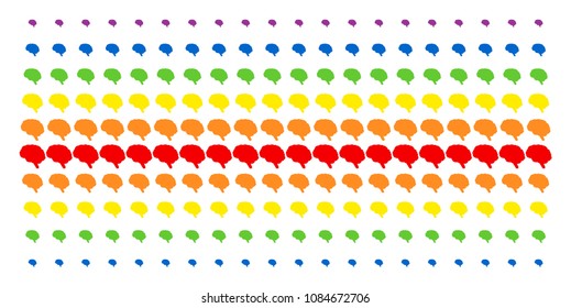 Brain icon spectrum halftone pattern. Vector objects organized into halftone grid with vertical spectral gradient. Designed for backgrounds, covers, templates and abstraction compositions.