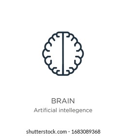 Icono del cerebro. Icono de contorno cerebral lineal delgado aislado en fondo blanco a partir de la recopilación de inteligencia artificial. Signo vectorial de línea, símbolo para web y móvil