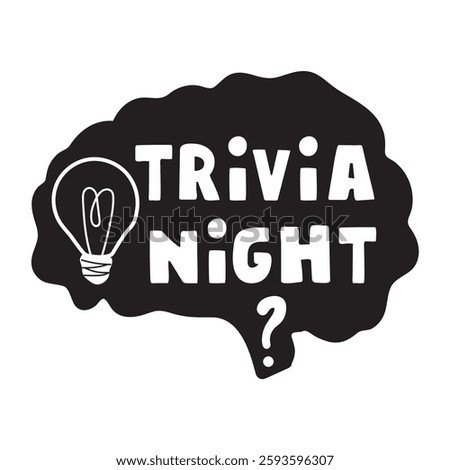 Brain icon. Trivia night. Light bulb. Hand drawn design. Vector illustration on white background.