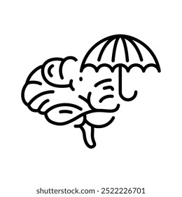 Brain Icon with an Umbrella, Representing Protection and Security Concepts Essential for Safety and Assurance