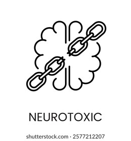 A brain icon in vector, encircled with a chain symbolizing broken neurotoxic effects, with an editable stroke.