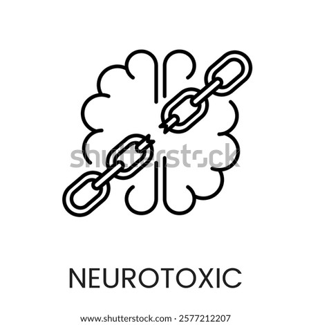 A brain icon in vector, encircled with a chain symbolizing broken neurotoxic effects, with an editable stroke.