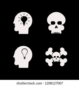brain icon. brain vector icons set skull bones, bulb head and skull