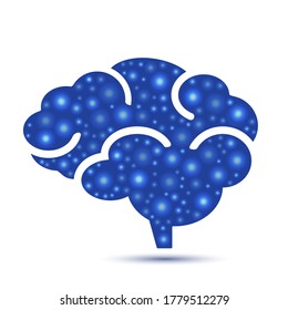 Ilustración del vector del icono del cerebro aislada en blanco. Silueta abstracta con círculos.