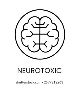 A brain icon in vector, with neural circuits representing neurotoxicity and brain health, with an editable stroke.