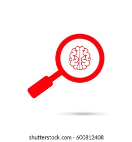 Brain icon Vector. Search icon vector. Red icon and gray shadow