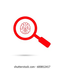 Brain icon Vector. Search icon vector. Red icon and gray shadow